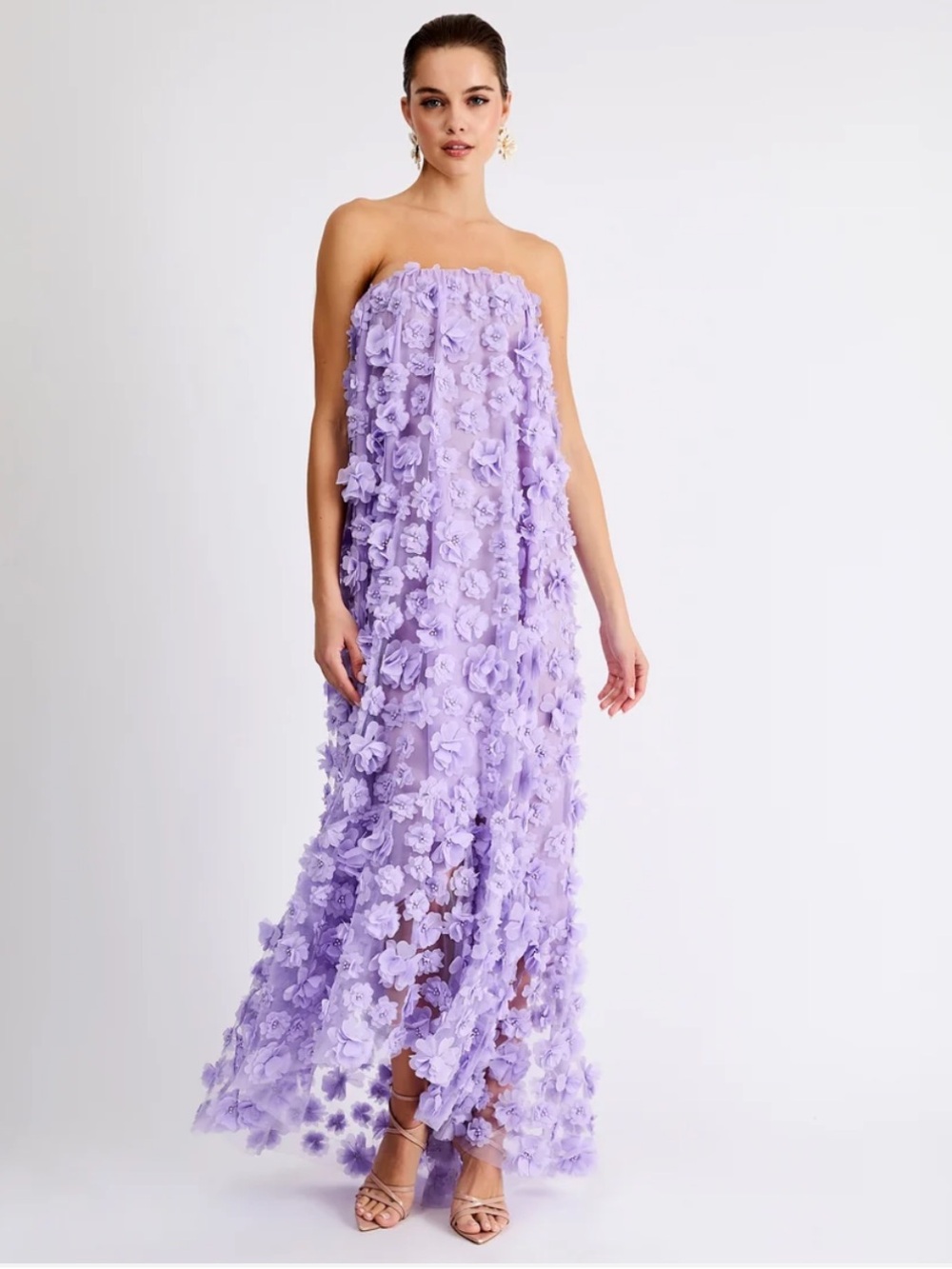 helsi athena purple 3d floral applique sequin strapless maxi gown dress XS NEW